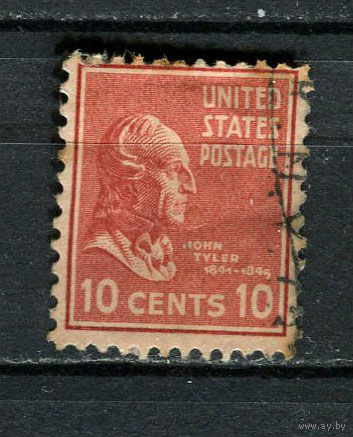США - 1938/1954 - Джон Тайлер 10С - (есть тонкое место) - [Mi.422A] - 1 марка. Гашеная.  (Лот 72Fi)-T25P15