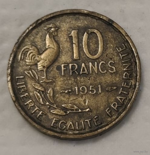 Франция 10 франков, 1951 Без отметки монетного двора (2-2-18)