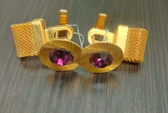 Винтажные запонки СССР с фиолетовыми кристаллами .