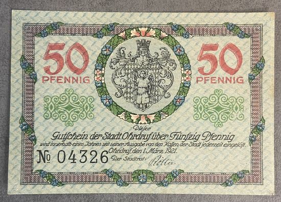 Нотгельд Ордруф 50 пфеннигов 1921 год. Веймарская республика