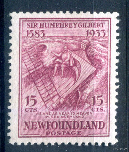 Британские колонии - Ньюфаундленд - 1933г. - Гилберт на борту корабля, 350 лет перехода владения Ньюфаундлендом Хемфри Гилберту, 15 с - 1 марка - MH [Mi 210]. #3-WB-82-A-1