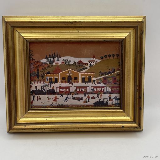 Хромолитография в стиле наив на медной пластине. Италия. Арт 3665