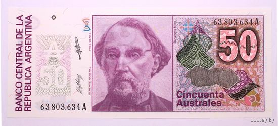 Аргентина 50 аустралей 1986 год, UNC