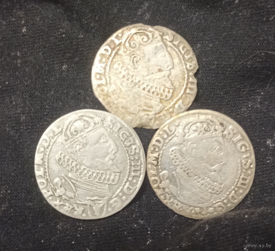 3 монеты по 6 грошей Сигизмунд 3 Ваза
