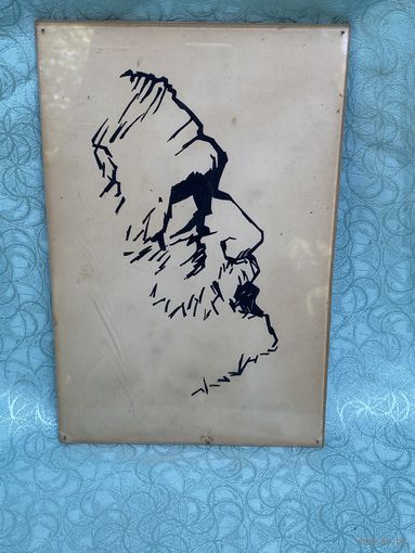 Картина. Плакетка. Бумага. Тушь? Эрнест Хемингуэй. СССР. Винтаж.