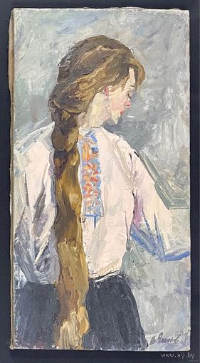 Гомонов В.К "Девушка-селянка", 1971г. Холст, масло.Размер 73х37,5 см.