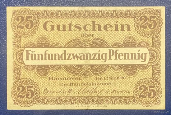 Нотгельд 25 пфеннигов 1920 год. Ганновер. Веймарская республика