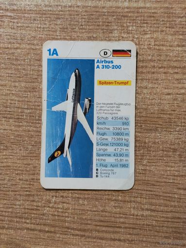 Карточка коллекционная со спецификациями самолета 70-х или 80-х годов (?)