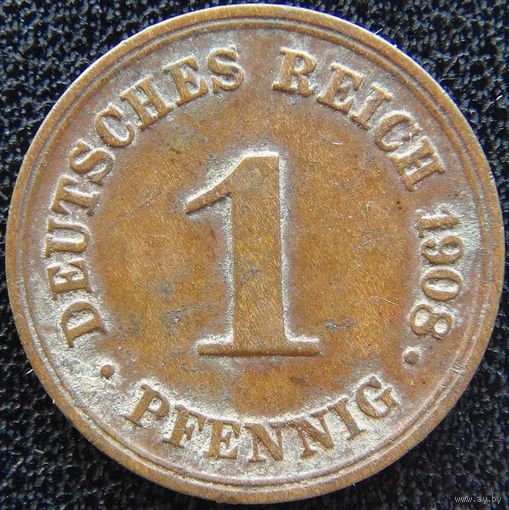 YS: Германия, Рейх, 1 пфенниг 1908D, KM# 10 (2)