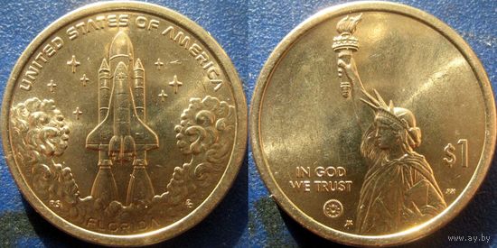 США. 1 доллар 2025. Американские инновации. N28 Флорида. Мыс Канаверал. Минтмарка D.