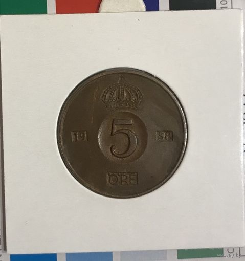 Швеция 5 эре 1958 в холдере