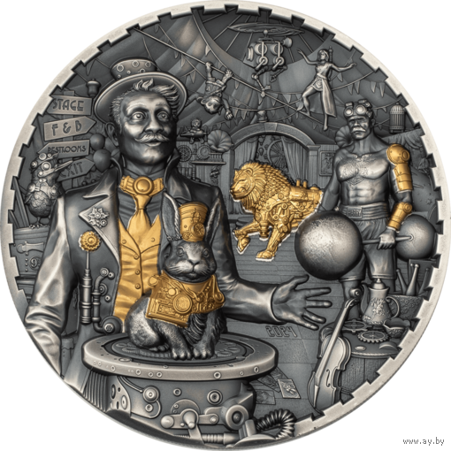 Острова Кука 20 долларов 2024г. "Стимпанк. Steampunk. Карнавал". Монета в капсуле; подарочной рамке - футляре; сертификат; коробка. СЕРЕБРО 93,30гр.(3 oz).
