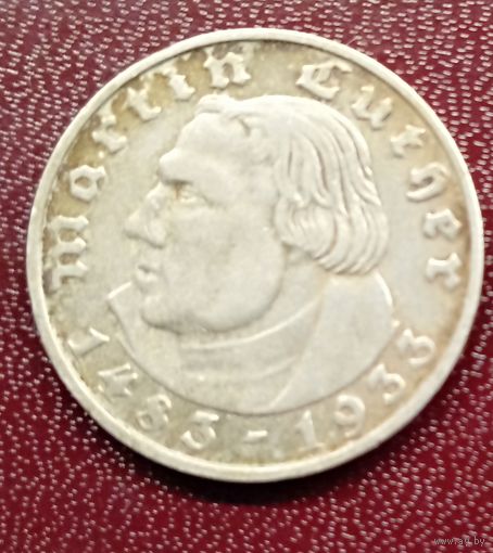 2 марки 1933F. Мартин Лютер. Тираж 100000