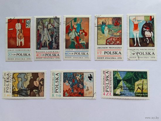 Марки   Живопись Польша 1970 год   8 шт -  5,00 руб