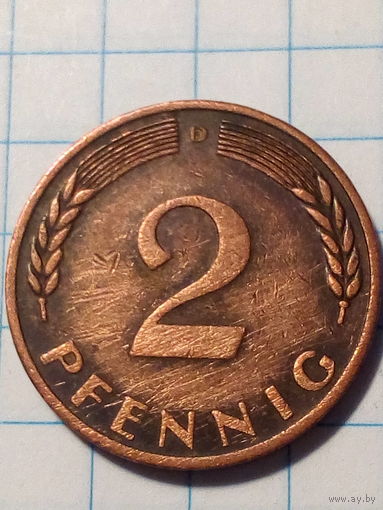 2 пфеннига Германия 1970 D