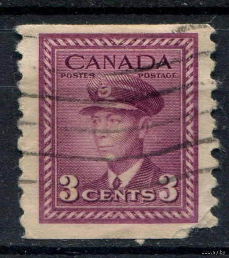 Британские колонии - Канада - 1942/43г. - король Георг VI, б/п:9 1/2, 3 с - 1 марка - гашёная, небольшое повреждение снизу справа [Mi 219 D]. #3-WB-94-KS-2