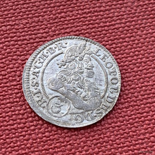 3 крейцера 1705 год, FN, Леопольд, штемпельный блеск!