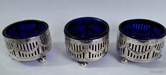 Старинный набор. Кобольтовое стекло. Посеребрение.