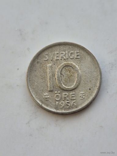 10 эре 1956 года Швеция. Серебро 400. Монета не чищена. 45376