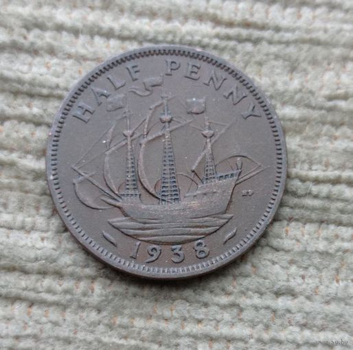 Werty71 Великобритания 1/2 пенни 1938 Корабль Георг 6
