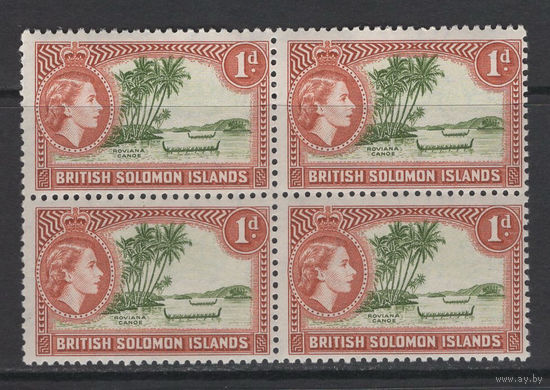 Британские Соломоновы острова /British Solomon Islands 1956** Залив Каноэ, Елизавета II Квартблок Mi#82
