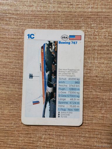 Карточка коллекционная со спецификациями самолета 70-х или 80-х годов (?)