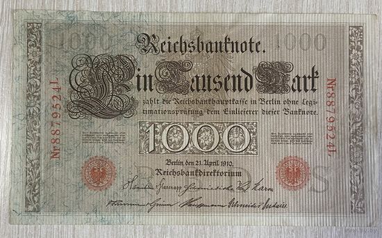 Банкнота 10000 марок 1910 год. Красная печать. Германская империя. С рубля без МЦ.