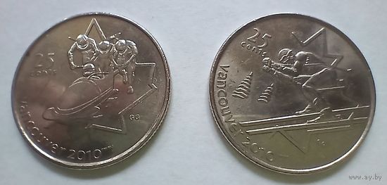 Канада, 25 центов 2007 и 2008 (XXI зимние Олимпийские Игры, Ванкувер, 2010, комплект 2 монеты)