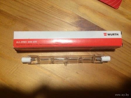 Галогенная лампочка Wurth Halogen lamp R7S, 8400 lm - 400W -117.6 mm - 240 V / 50 Hz - 2.000 h. В наличии 2 штуки. Приобретала в Германии. Перепутали и купили не те, которые нужны. Новые в упаковке. П