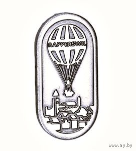 Значок с изображением воздушного шара над городом Рапперсвиль, Швейцария.