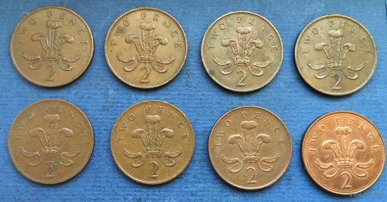 Великобритания 2 пенса 1985, 1987, 1988, 1989, 1990, 1991, 1993, 1997