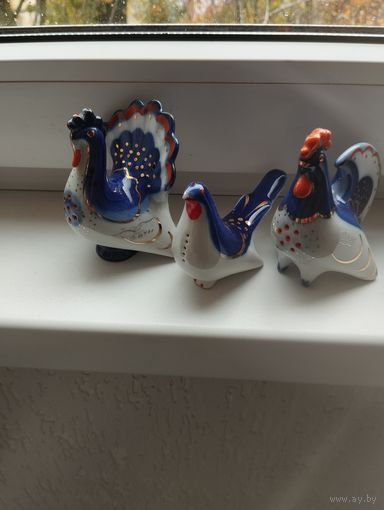 Набор для специй. Петух, Индюк и Голубка. ЛФЗ. Экспортное клеймо.