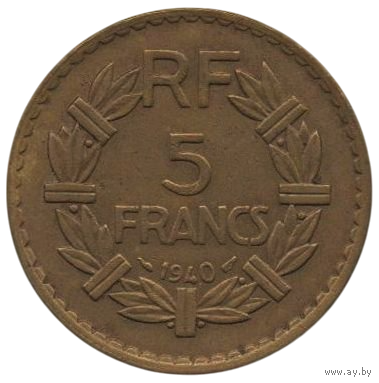 Департаменты Алжир, Константина, Оран и Южные Территории /Французский Алжир/. 5 франков 1940. НЕЧАСТАЯ