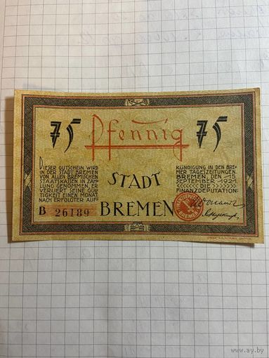 75 пфеннингов (нотгельды) г. Германия.
