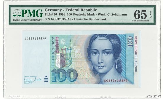 Германия ФРГ 100 марок 1996 года. Тип P-46. Состояние UNC! В слабе PMG 65