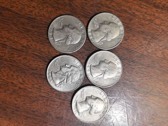 Квотер доллар 25 центов США 1980, 1990, 1995, 1983, юбилейный квотер 1776-1976 очень хороший