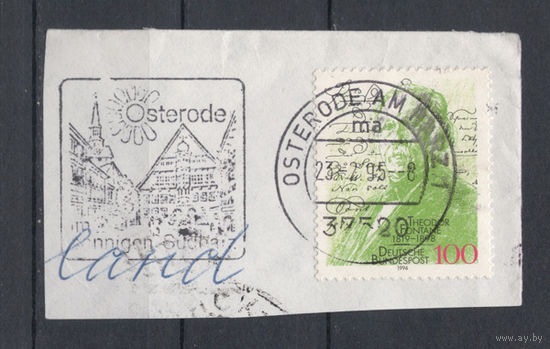 ФРГ.1994.Писатель и поэт Теодор Фонтан (1 марка, спецштепмель, Osterode 23-02-1995, вырезка с конверта)
