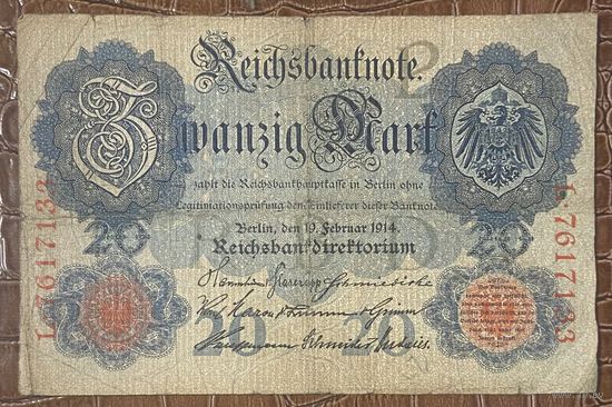 Банкнота 20 марок 1914 год. Германская империя.