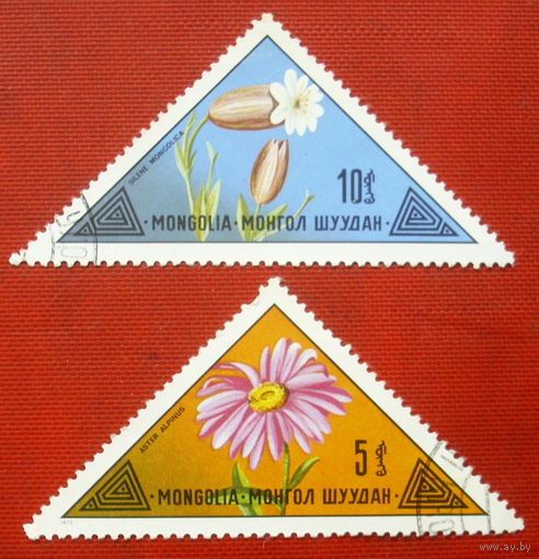 Монголия. Цветы. ( 2 марки ) 1973 года. 9-18.