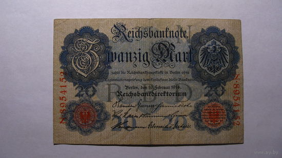 Германия Ro47b. 20 марок 1914 г. (7 цифр в номере )