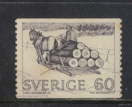 Швеция 1971 Перевозка древесины санями Стандарт #710