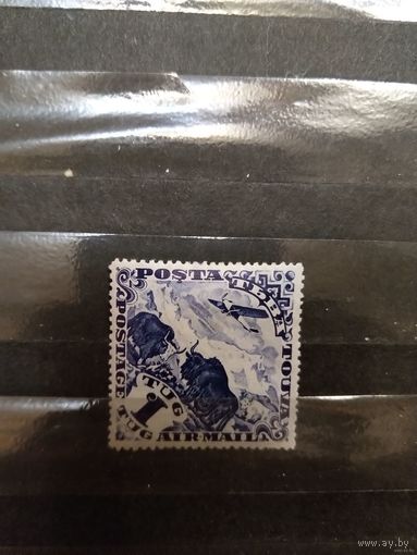 1934 Тува Загорский 56А зуб 12 1/2 авиапочта чистая клей лёгкие наклейки без дыр фауна самолет (3-7)