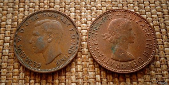 ТОРГ! Англия 1/2 пенни 1943 и 1967! Георг VI и Елизавета II! Шоколадная патина! Медь! ВОЗМОЖЕН ОБМЕН!