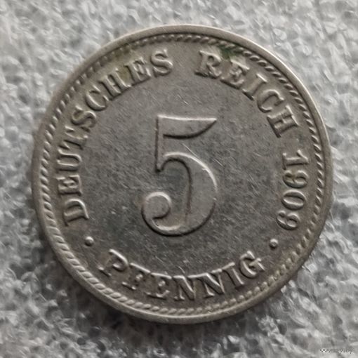 Германия 5 пфеннигов  1909 г.  "D"