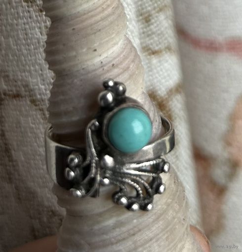 Кольцо серебряное с бирюзой СССР проба 875 звезда р 17 в 3,85
