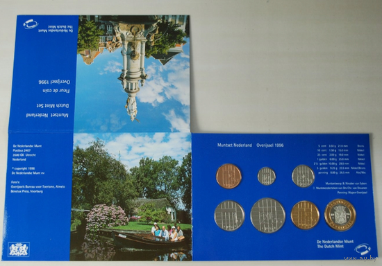Нидерланды, годовой набор монет (Голландия) 1996 год, 5+5+10+25 центов 1+2,5 гульдена + жетон UNC.