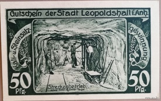 Германия 50 пфеннигов 1921 г Леопольдштал (Leopoldshall ) Рв. вар. 2, aUNC