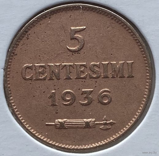 Сан-Марино 5 чентезими 1936 г. В холдере