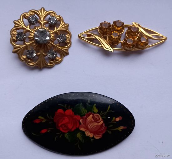 Три Красивые Броши.Металл.Одна ручная роспись