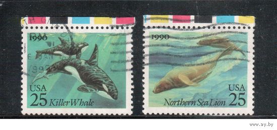 США-1990, (Мих.2107-2108),   гаш. ,Морская фауна